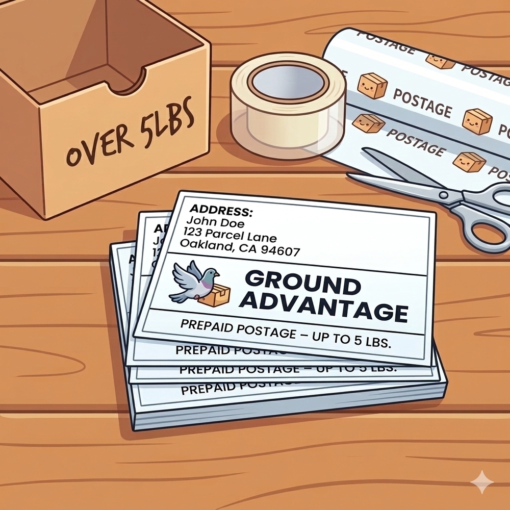 Ground Advantage Prepaid Postage Labels - White & Blue
